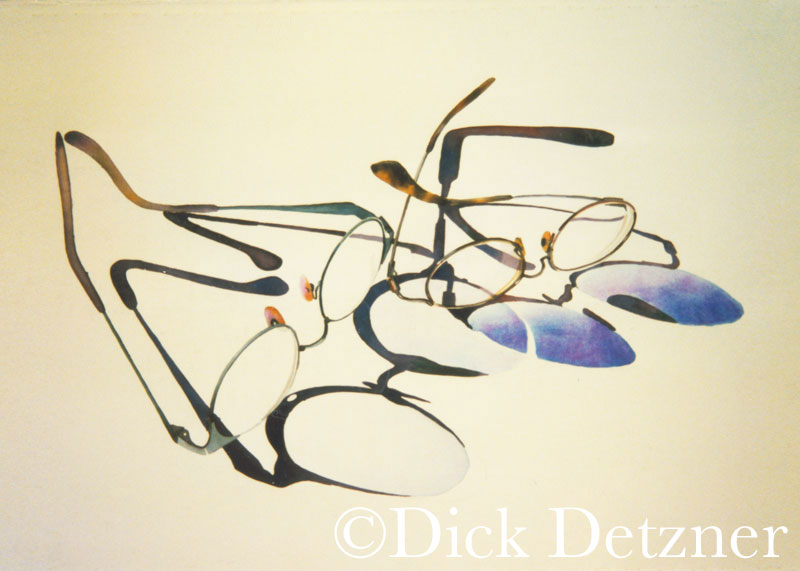 2 pairs eyeglasses casting shadows