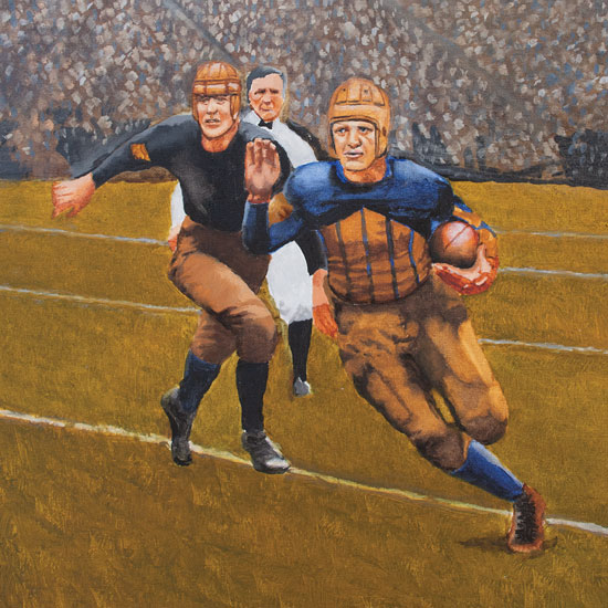 Red Grange running with football with another player in pursuit