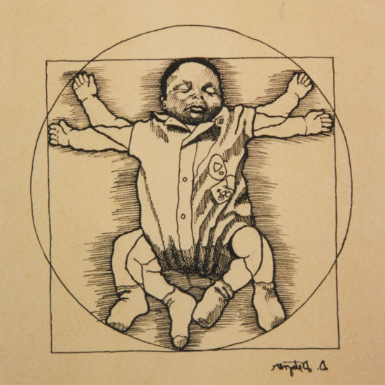 newborn baby drawn inside a circle and a square