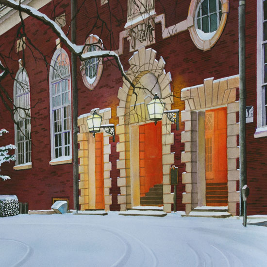 front entrance of Huff Hall in Winter