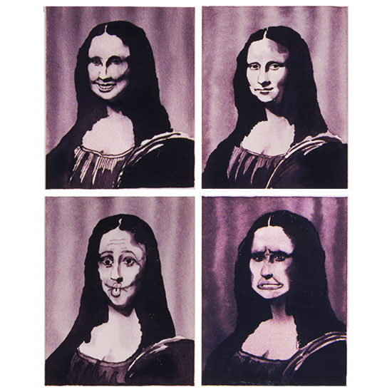 4 images of Mona Lisa making faces