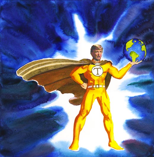 Trump in super hero outfit and cape